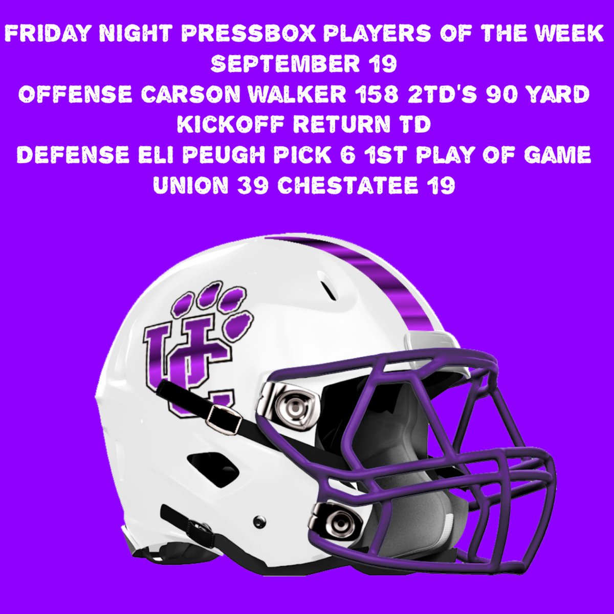 Our Players of the week for September 19th. <a href="/unioncofootball/">UC Football</a> ‘s <a href="/Carson_Walker18/">Carson Walker</a> and @elipeugh1