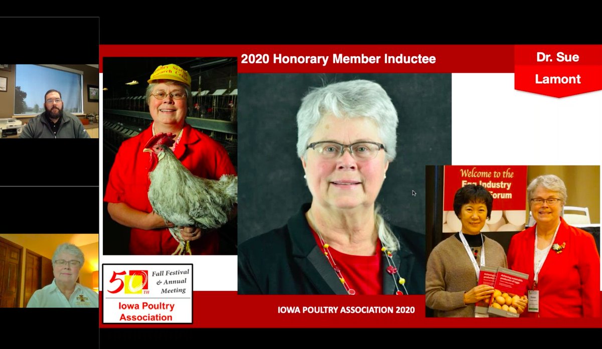 NCentralPoultry's tweet photo. Congratulations to Dr. Sue Lamont and Jeff Coit for their Honorary Member Awards, and to Dr. Bernie Beckman for the Hall of Fame Award, given virtually today at our awards ceremony! https://t.co/woeG2rTD9T