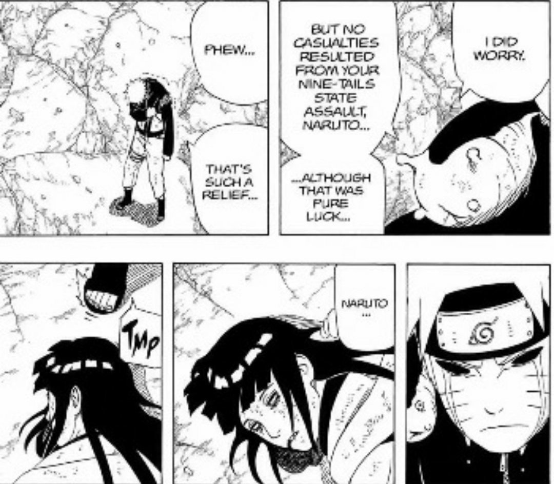 And he cried tears of joy when he knew SHE (and the village) were ok, feeling her chakra while grabbing his heart. Well, this made it pretty clear to me what were Naruto's feelings for her.