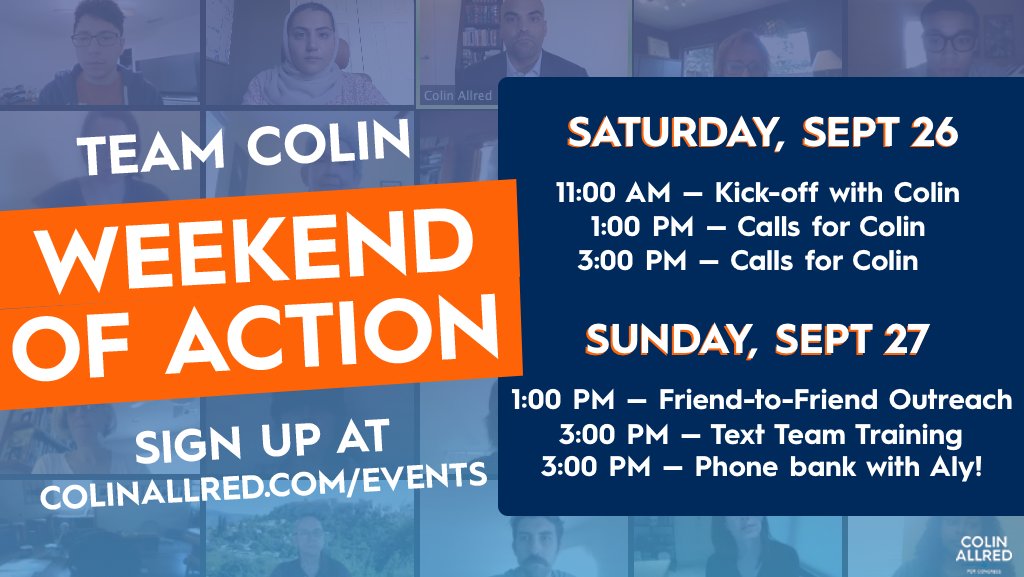 ColinAllredTX's tweet photo. We have 39 days until Election Day and #TeamColin is hosting a Weekend of Action to reach as many North Texans as possible during this critical time.
Join us: https://t.co/BfhjrkCUg7 https://t.co/ap3puvaOQo
