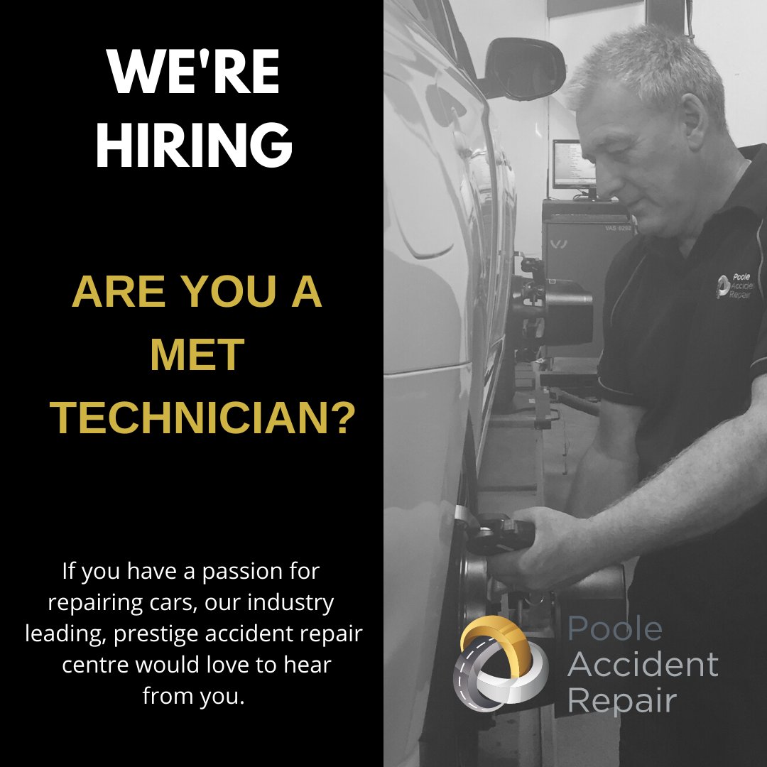 accident_repair's tweet photo. We're hiring!
We are seeking a MET Technician.
If your interested in joining the outstanding Poole Accident Repair team, we would love to hear from you!
Please click this link for more details https://t.co/1W8aOuq20e
#mettechnician #mettech #stripfitter https://t.co/c58xEHiDYP