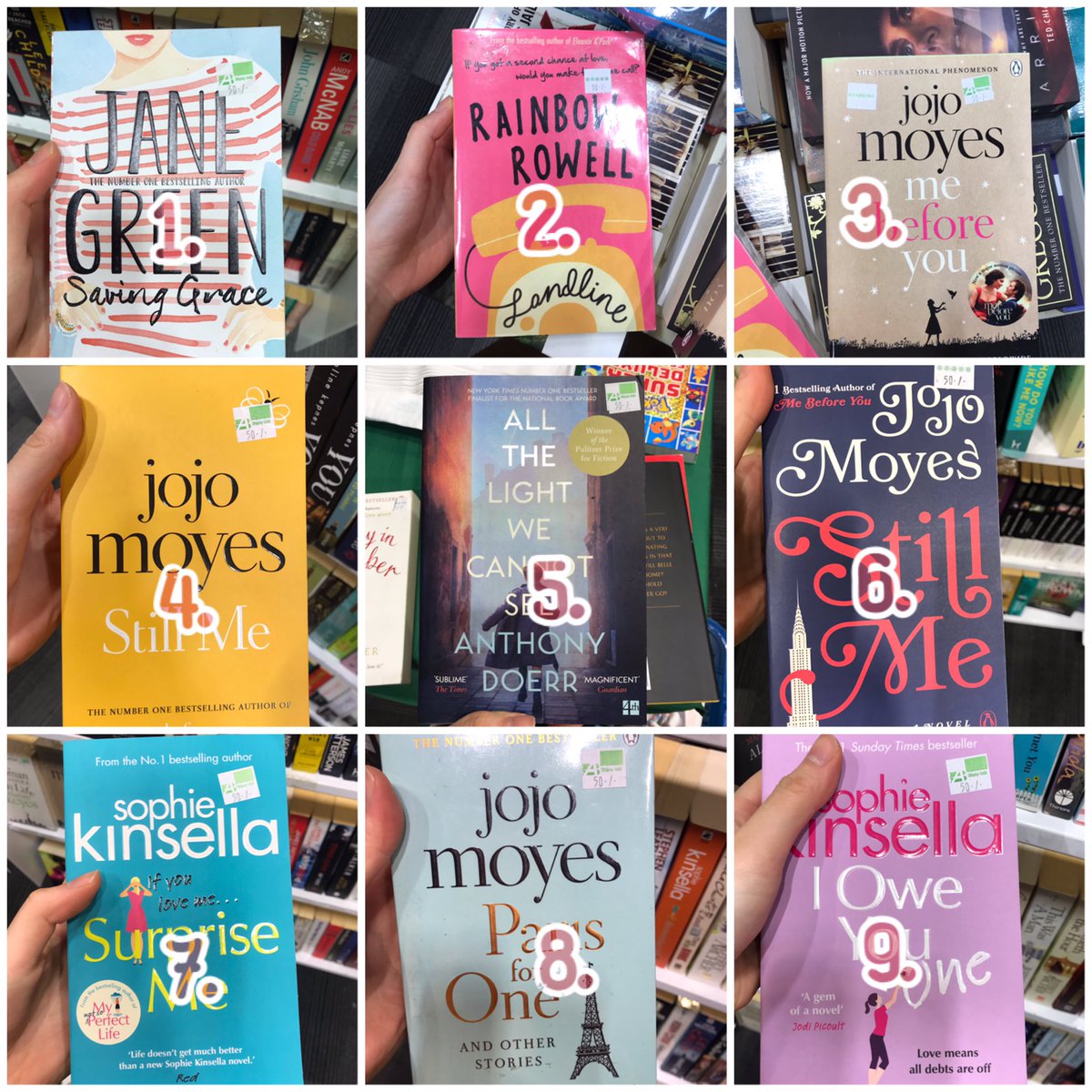 bunnieze's tweet photo. jojo moyes - Paris for one , Me before you , still me
Sophie kinsella 
rainbow rowell
all the light we can not see
Jane green

นิยายภาษาอังกฤษ ของใหม่ 200฿
5. 280฿ 

 #หนังสือภาษาอังกฤษมือสอง #นิยายภาษาอังกฤษ #นิยายภาษาอังกฤษมือสอง   #หนังสือมือสอง #นิยายมือสอง #นิยายโรแมนติก https://t.co/0vtpaC8LEf