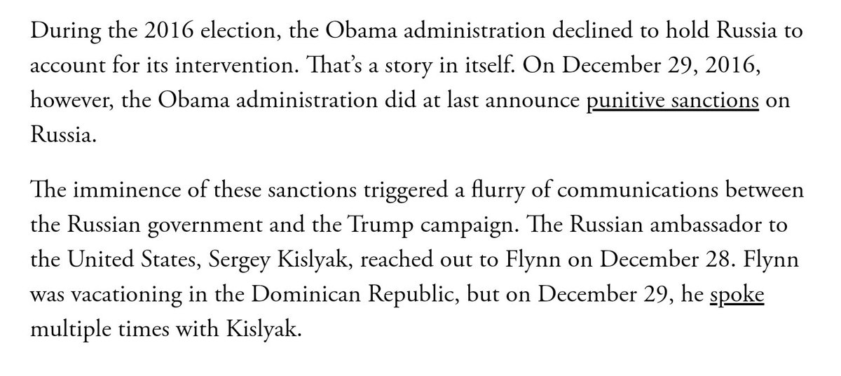When President Obama laid down sanctions for Russia's interference, trump's point man was making sure Russia knew not to worry about them. Source for the quotes below  https://www.theatlantic.com/ideas/archive/2020/05/secrets-flynn-lied-conceal/611377/