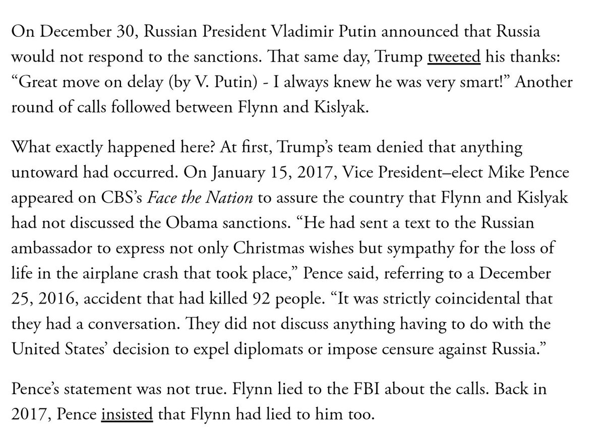 When President Obama laid down sanctions for Russia's interference, trump's point man was making sure Russia knew not to worry about them. Source for the quotes below  https://www.theatlantic.com/ideas/archive/2020/05/secrets-flynn-lied-conceal/611377/