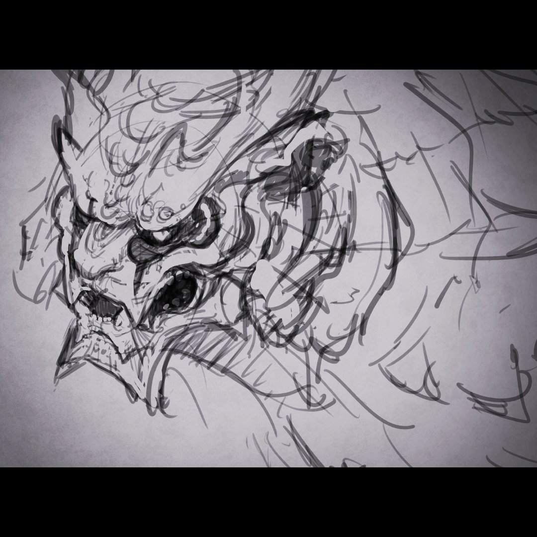 Monster Hunter Rise concept files: Magnamalo headshot sketch. ?? #MHRise 