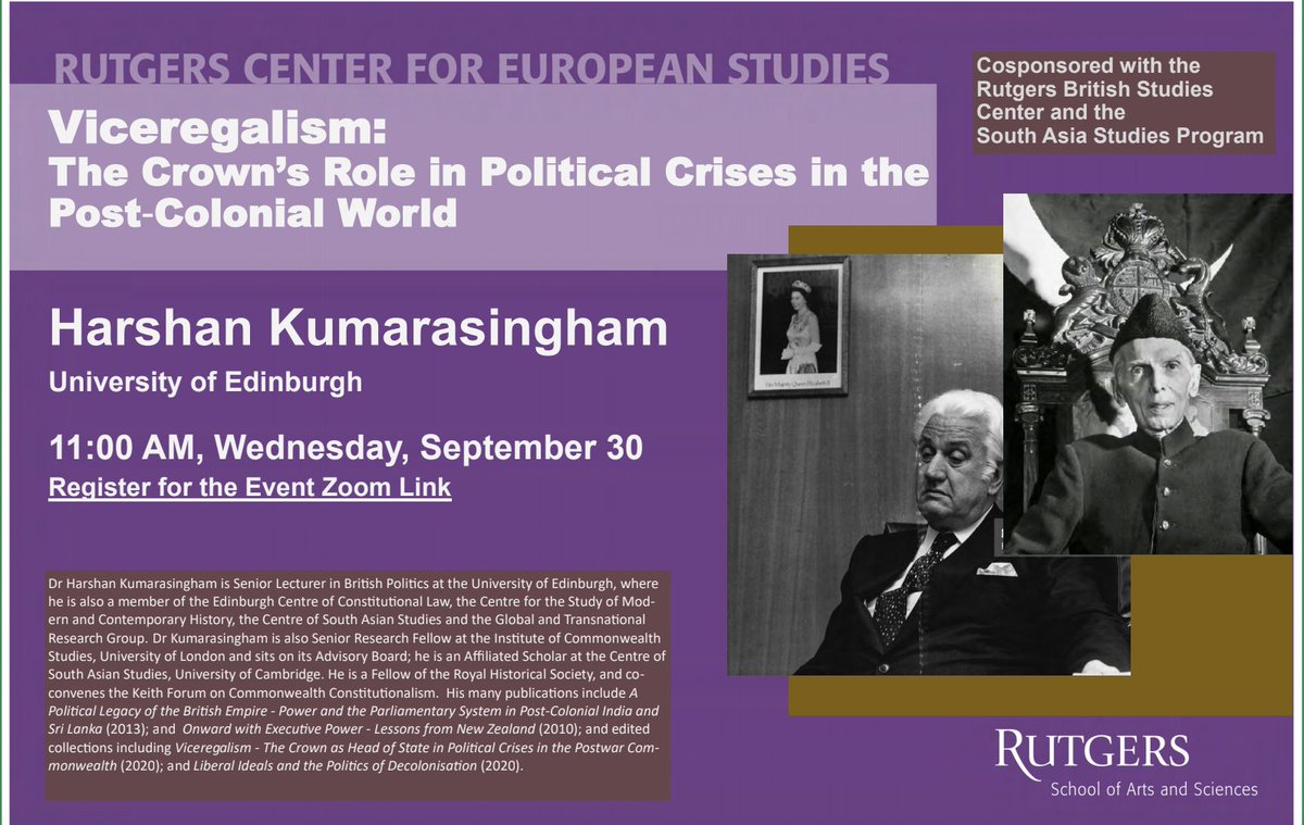 RutgersEurope's tweet photo. Next Wednesday at 11:00 AM! Join us to hear from Dr. Harshan Kumarasingham. See you there! https://t.co/jqVSxPByza