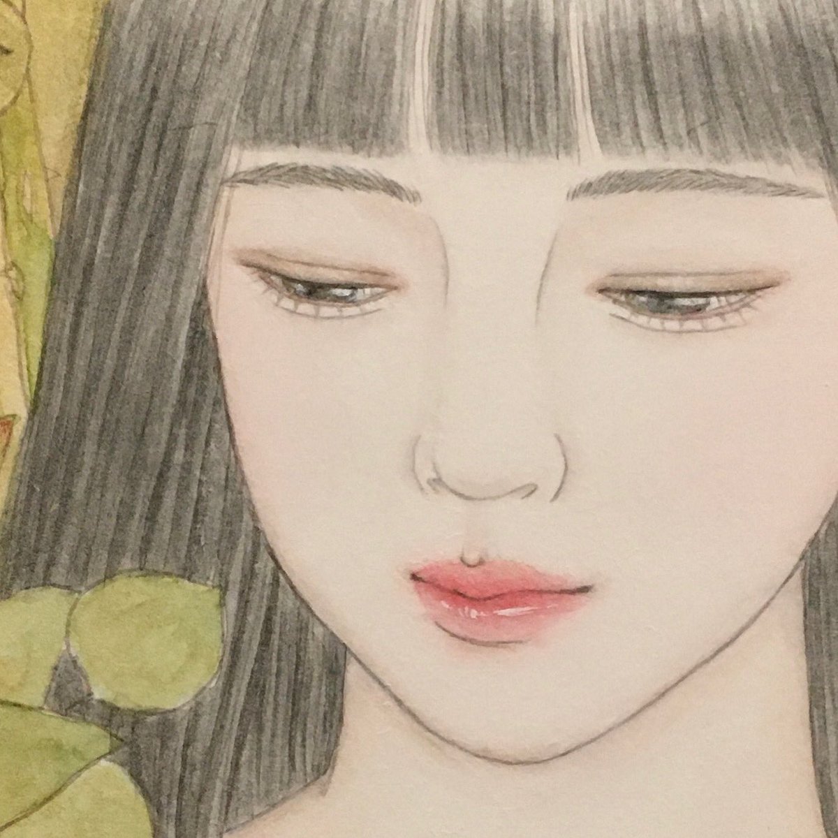 野沢 栄子 顔 日本画 岩絵の具 胡粉 美術 Art アート 絵画 Japanesepainting 女の子イラスト 美人画 人物画 イラスト