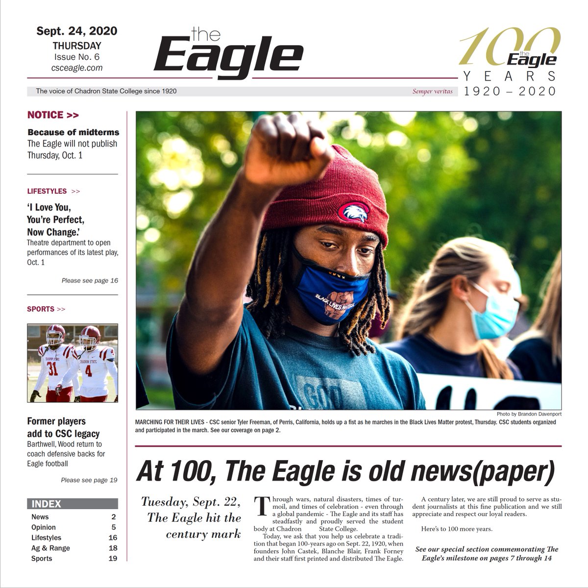 csceagle's tweet image. The Eagle turned 100 years old this week! Be sure to check out our special section commemorating the milestone in our latest print or e-edition.
issuu.com/theeagleonline…