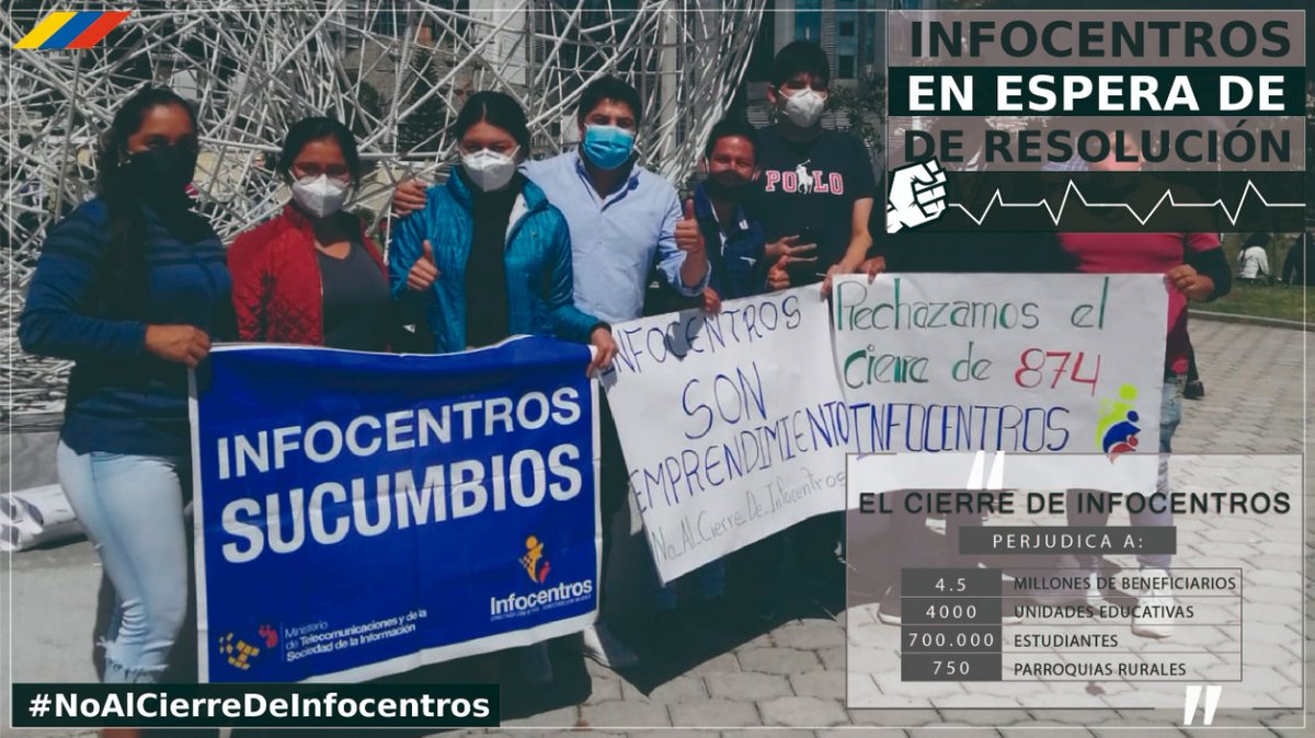 KLEBERCAYAMBE1's tweet photo. #AcciónDeProtección | Con la acción de protección se busca parar la absurda y nefasta decisión de cerrar 868 Infocentros en medio de una pandemia, poniendo en riesgo la educación de nuestros niños. @telecom_ec @cjudicaturaec #NoAlCierreDeInfocentros https://t.co/VOIEai3DAG