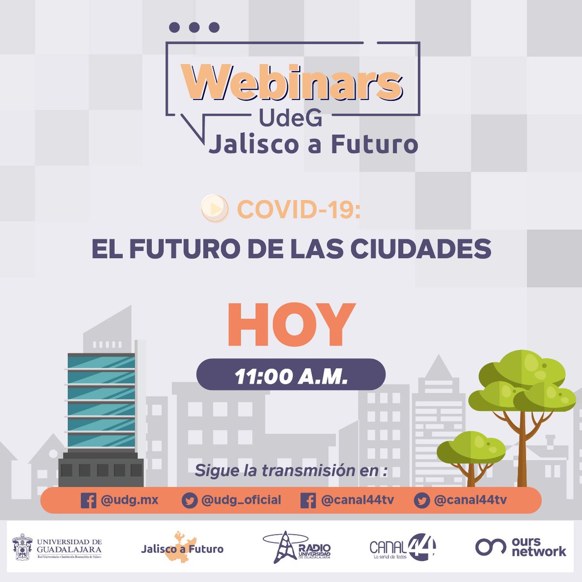 gacetaudeg's tweet photo. Hoy en el #WebinarsUdeG cuatro especialistas conversarán sobre las transformaciones en los espacios urbanos en México y en Jalisco en la “Nueva normalidad” 

#EnVivo, 11:00 h. 📱💻 https://t.co/i0fzyrWsvV