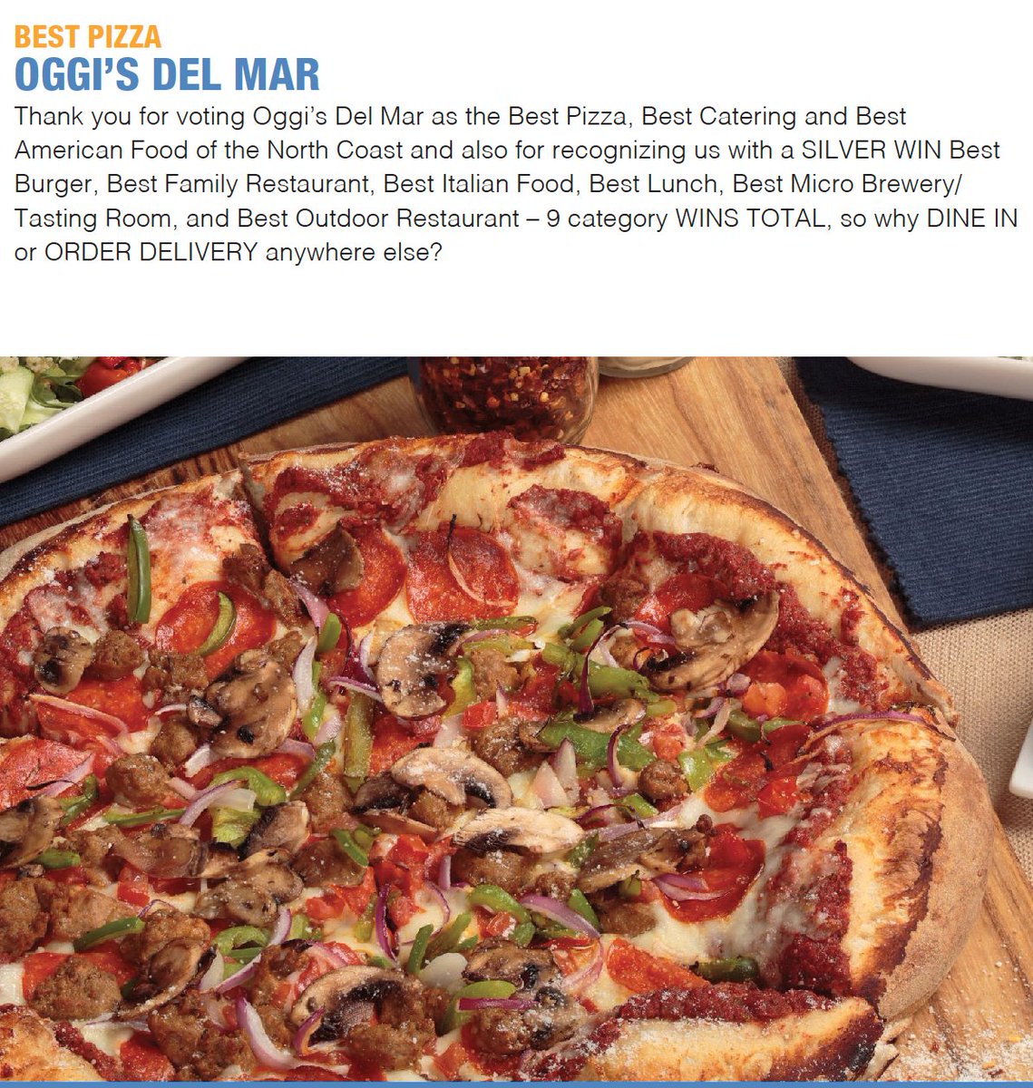 #OggisDM VOTED #BestPizza in Best of No Coast Readers Poll: delmartimes.net/dmt-best-of-no…
Thx we love our CUSTS for 29 yrs of SUPPORT! 
Psst....we won 9 awards so give us a try if you never have! 
Also: #BestCatering #BestFamilyRestaurant #BestBurger #BestLunch #BestOutdoorRestaurant