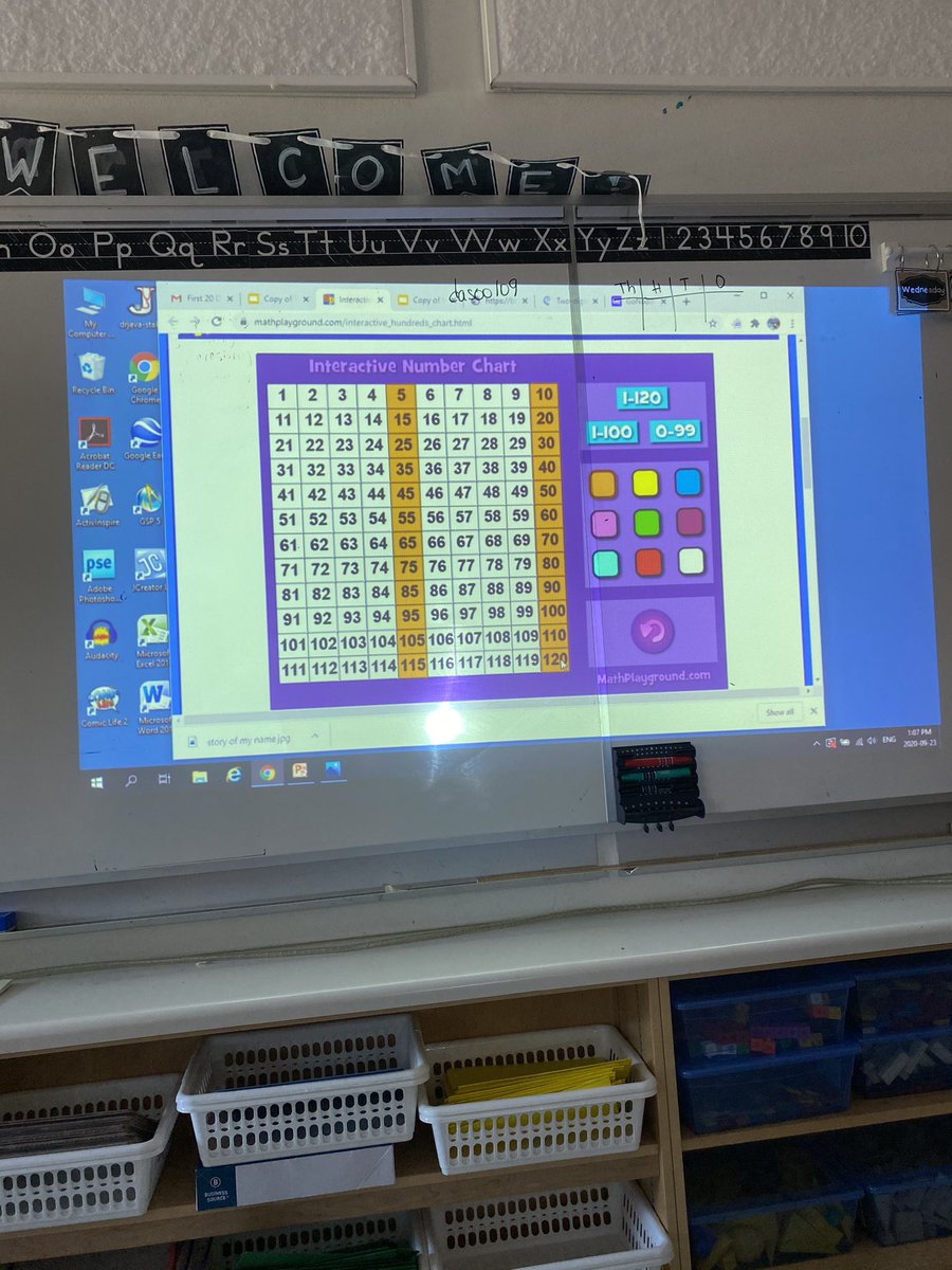 Ss are loving the First 20 days of math for building their math confidence. We used the online interactive 100s chart to find patterns, do some choral chants and challenged each other to some 3 and 4 targets