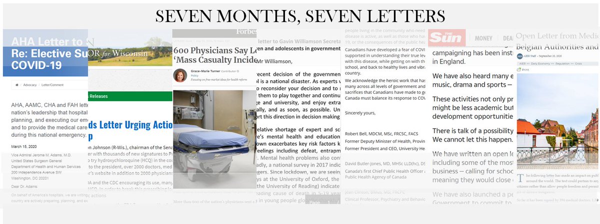 1/8: 7 MONTHS, 7 LETTERSYou may not know it due to the lack of media coverage, but there has been a letter written each month since March by separate groups of doctors, experts, and citizens denouncing varying aspects of the CV19 panicHere are those letters -  #RationalGround