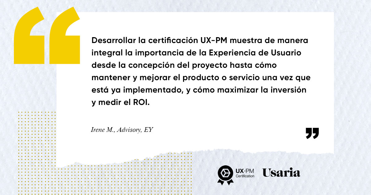 UsariaDesign's tweet image. De la A a la Z 📝📈 Tal como dice Irene, la certificación en #UXPM te permite comprender de manera integral cómo se articula la Experiencia de Usuario en cada etapa de un producto o servicio. 

Contamos con el aval de la #UXAlliance. Conoce más aquí: uxpm.usaria.mx🤓