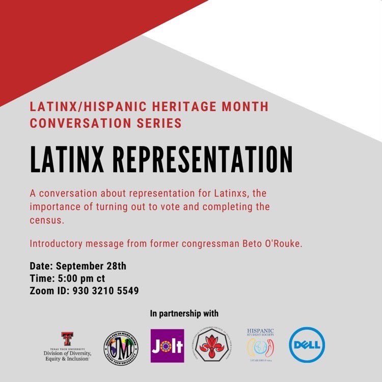 UMI_TexasTech's tweet photo. MARK THE DATE! 🗓
Join us for a conversation about LatinX representation, voting, and the census. 🗳

These are very important times and it is important our voices are heard!📬✨. #ttu https://t.co/uINoSr4rb1