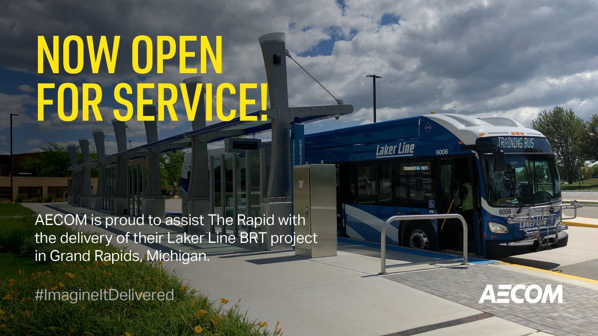 AECOMTransport's tweet photo. Congratulations to @TheRapid on its debut of the #LakerLine BRT. Weβre proud to help deliver Grand Rapidsβ second BRT line! #Transit #AECOM #Infrastructure #BRT https://t.co/yV5p0Ed8gg https://t.co/g2bmUDtQfa