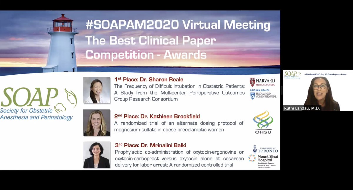 MGB_OB_Anes's tweet image. Congrats to Sharon Reale on winning first place in the #SOAPAM2020 Best Clinical Papers Competition for her work on difficult intubation in obstetrics! @SOAPHQ