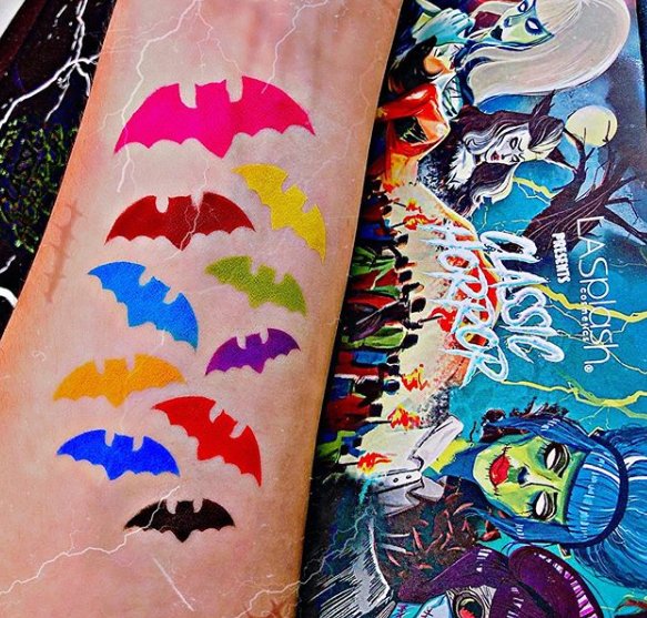 These swatches of our #ClassicHorror eye shadow palette are theee cutest! look at how vibrant these colors are.   <a href="/katie/">Katie LaRue</a>.alicia_  thanks babe.