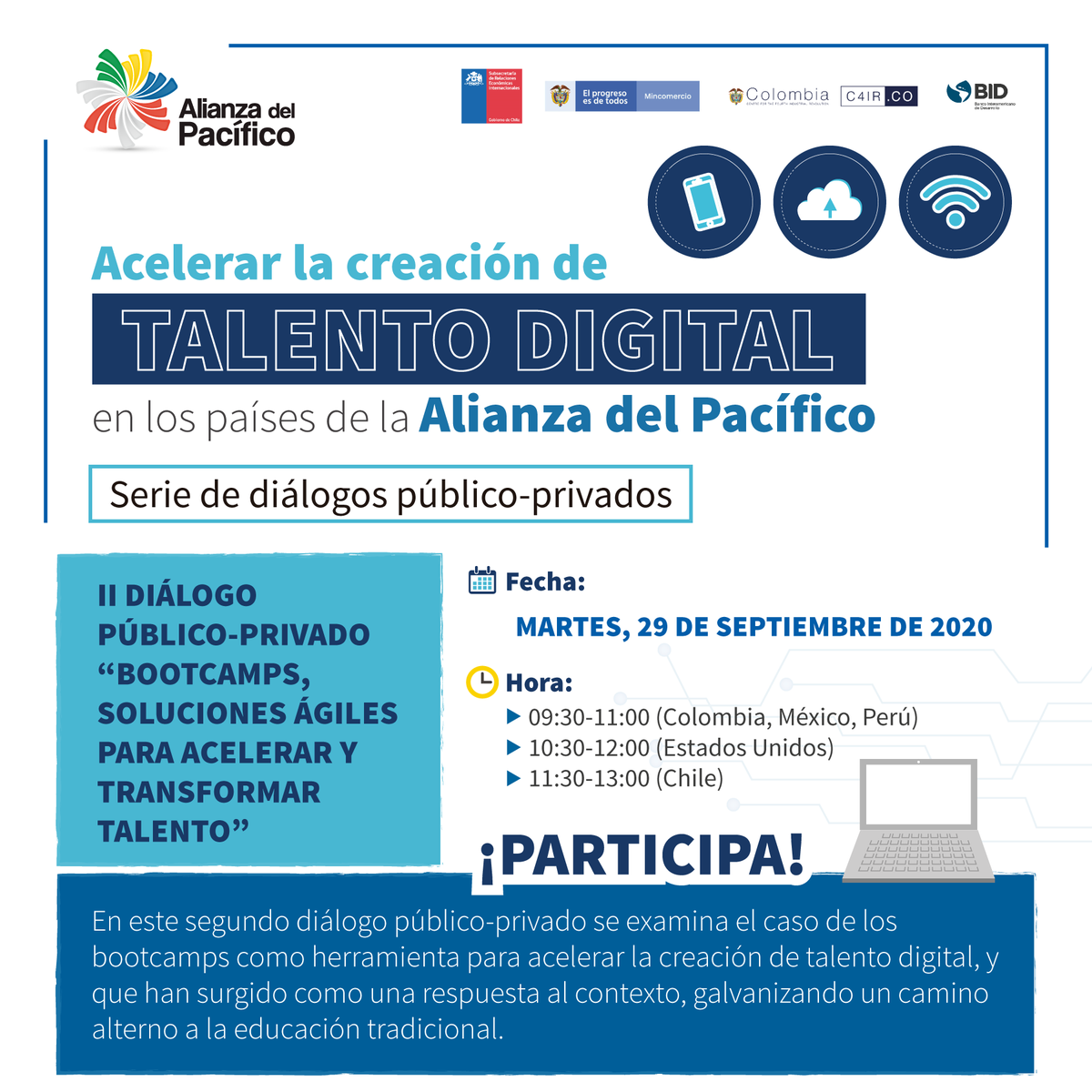 A_delPacifico's tweet photo. 🧐 ¿Cómo se están adaptando los bootcamps de programación en el contexto global y cómo pueden apoyar la creación de Talento Digital para la recuperación económica? ¡Participa en la 2da edición de los diálogos público-privados sobre #TalentoDigitalAP 📲🌐! https://t.co/6ITboEEWGa https://t.co/S2djKMswG4