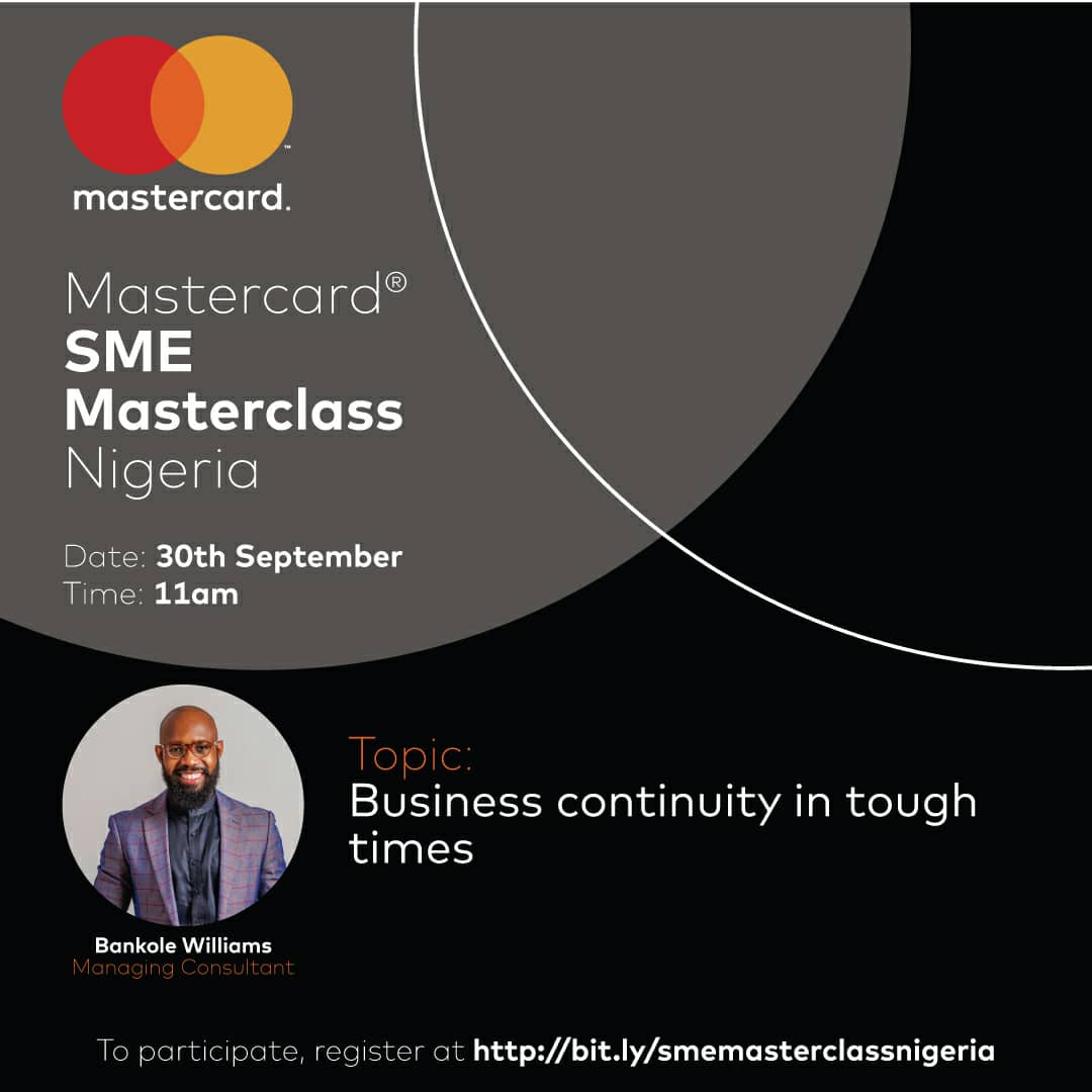 You don't want to miss this fam!

On September 30, in partnership with @mastercardmea I will be sharing some amazing insights for business continuity in tough times.

To attend this Masterclass with Mastercard, register here > 
bit.ly/smemasterclass…

#MastercardSMEMasterclass