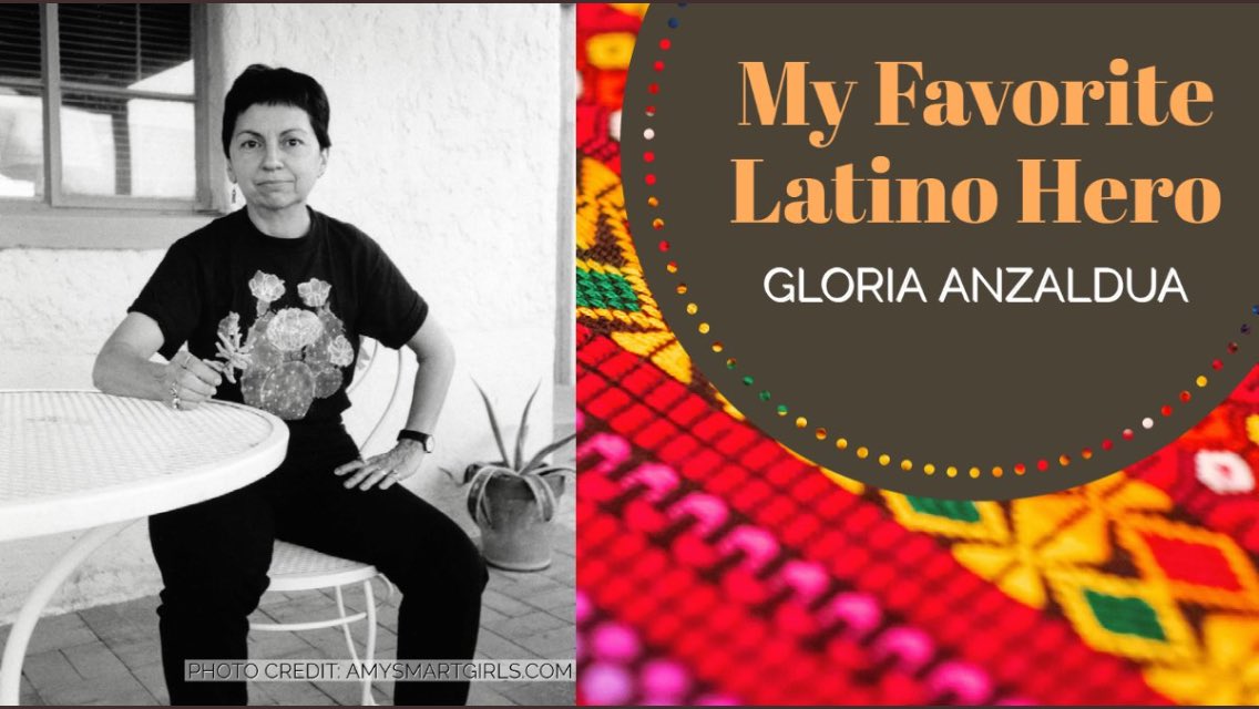 SomosLAUSD's tweet photo. Gloria Anzaldúa, académica estadounidense de la teoría cultural chicana, autora y activista, escribió una vez: "Una mujer que escribe tiene poder y una mujer con poder es temida". Ella es mi heroína latina. -Shandela Contreras, duodécimo grado de @FoshayLC @DrGeorgeMcKenna https://t.co/nwkuhjBmBt