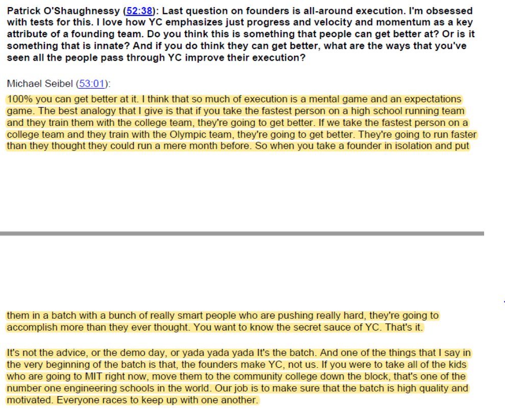 3/ Patrick recently asked Michael Seibel how we can get better at execution.Seibel emphasized the importance of peers/community.
