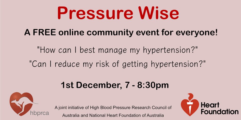 Do you have #hypertension or know someone who does? Do you want to reduce your risk of getting high #bloodpressure? Pressure Wise is for you! A free online community event. More details to come. #health @GregHuntMP <a href="/cohealth_au/">cohealth</a> <a href="/RACGP/">RACGP</a> <a href="/heartfoundation/">Heart Foundation</a>