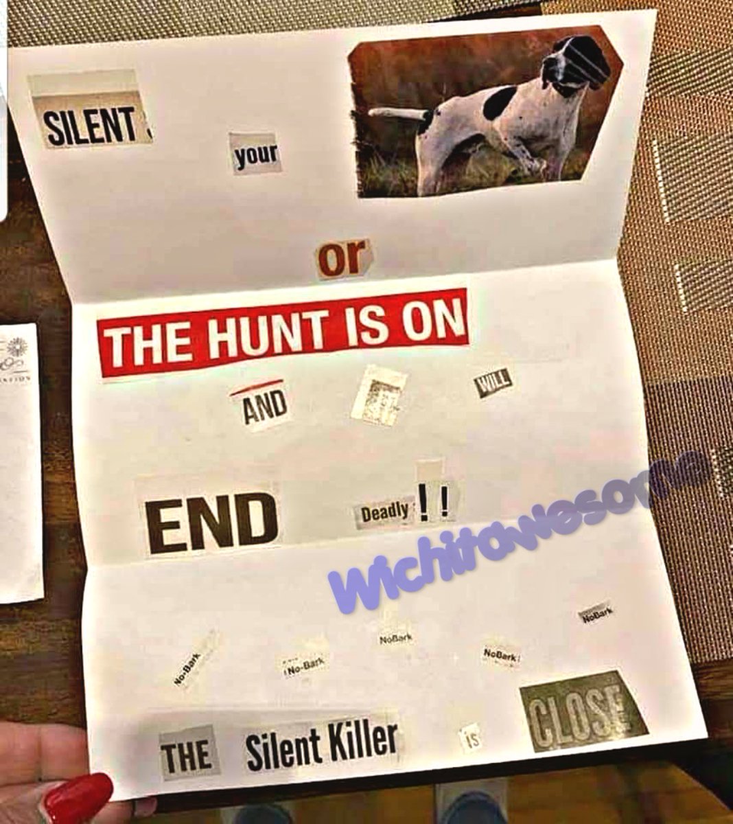 Things you 👀 in #Wichitawesome!

This is crazy. Somebody sent a woman a ransom style letter threatening to kill her dog for barking! People here are crazy...