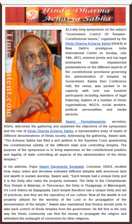 "Acharyas discussed and resolved to form a Rajya Dharmika Parishad in order to preserve autonomy of Hindu religious institutions and curtail the interference of the Govt...the members..should be appointed after taking suggestions and advice from all the Acharyas" Let us fulfill.