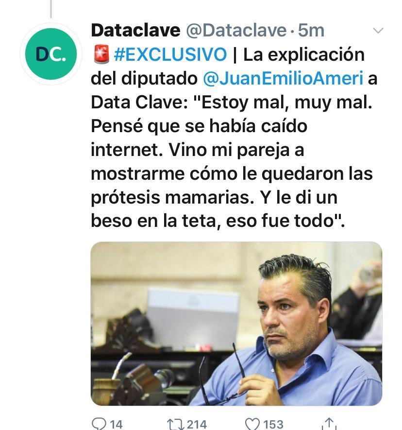 CaroBaroneBA's tweet photo. HARTA !! Dip Nacional Ameri, del FdT en una acción repudiable, el Senador Alperovich, denunciado por abuso sexual, el gobernador de La Rioja, Quintela, tb FdT lamentando el cierre de prostíbulos, el concejal  Maldonado de Río Gallegos, tb del FdT, todos en funciones. Harta! https://t.co/exSoNNI1Fp