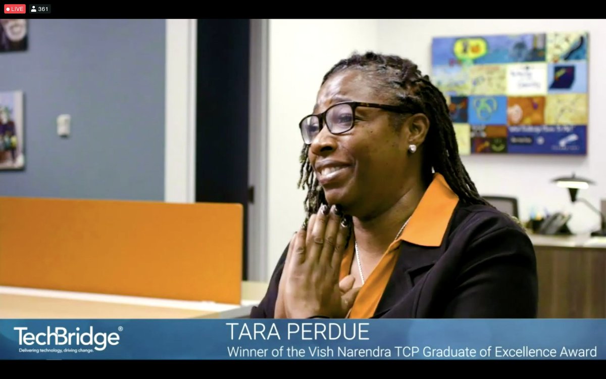 wearetechbridge's tweet photo. Congratulations Tara Perdue, winner of the 2020 @vishnarendra1 TCP Graduate of Excellence Award... You inspire us! #DigitalBall2020 #TCP #WeAreTechBridge https://t.co/JaJvCXCV6V