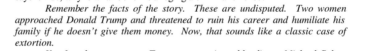 These are Tucker’s alleged defamatory statements.McDougal sued because, in fact, she had not gone to Trump and threatened to ruin his career or extort him. She had just tried to tell her story in the tabloids, and Pecker/Cohen intervened.