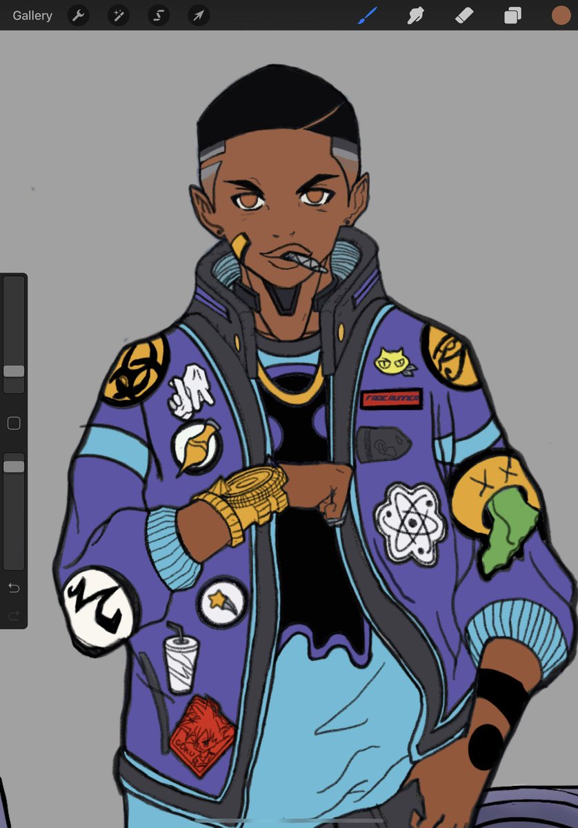 a1popi's tweet photo. Me drawn into my #FadeRunner style #anime #cyberpunk #manga #animeart #characterdesign #characterart #blackanime #hiphop #animeart #a1gfx #graphics #procreateart https://t.co/XuMKncMcrf
