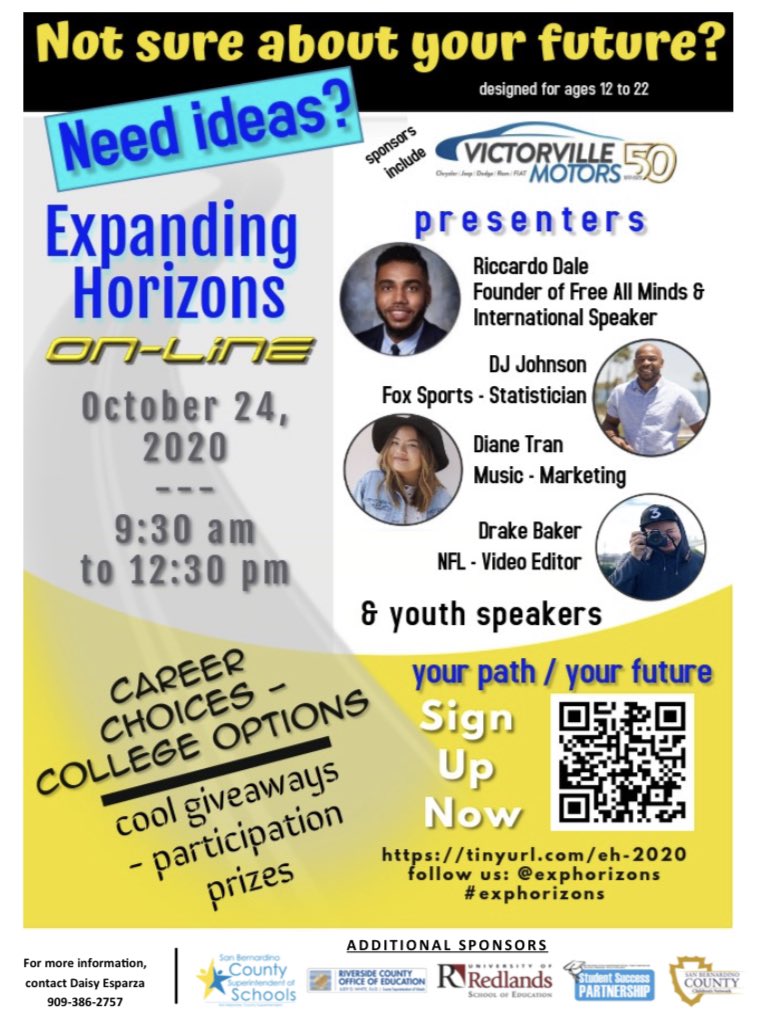 Outreach_CJUHSD's tweet photo. This is going to be a phenomenal event for middle school - high school age students! Need ideas for your future?? Sign up for this college/career fair happening soon!!! #expandinghorizons #yourpathyourfuture @RCOE @SBCSS https://t.co/LwjIIB5bj5