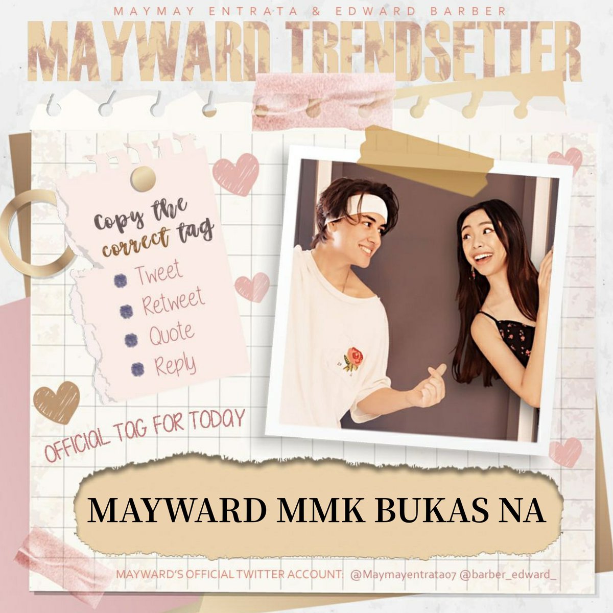 mwtrendsetter's tweet photo. Muling balikan ang kwento ng pag-iibigan nina Gab at Max sa MMK Sunflower - BUKAS, 8:45 PM sa Kapamilya Channel at Kapamilya Online Live! @MMKOfficial

OFFICIAL TAG FOR TODAY:

MAYWARD MMK BUKAS NA 

#MayWard 
@maymayentrata07 @Barber_Edward_ https://t.co/Q6fWICsquB