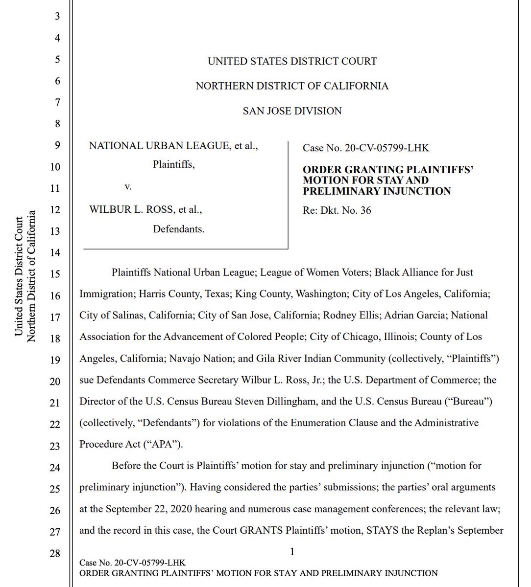 BREAKING: Late night victory against the Trump administration. We just secured a preliminary injunction that BARS the administration from curtailing  #2020Census count operations. These efforts will continue through October 31st.And, this relief applies NATIONWIDE.  @lawyerscomm