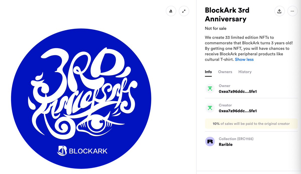Block_Ark's tweet image. 🎂To celebrate #BlockArk 3rd Anniversary, we mint 33 unique #NFT and going to giveaway 5 on twitter!🛳🛳

🌀RT with #BlockArkturns3 #NFT &amp;amp; tag 3 friends
🌀Follow @BlockArk
🌀5 winners picked at random and each wins 1 limited edition #NFT
🕚Ends at 12:00 AM Sep 26 UTC+8