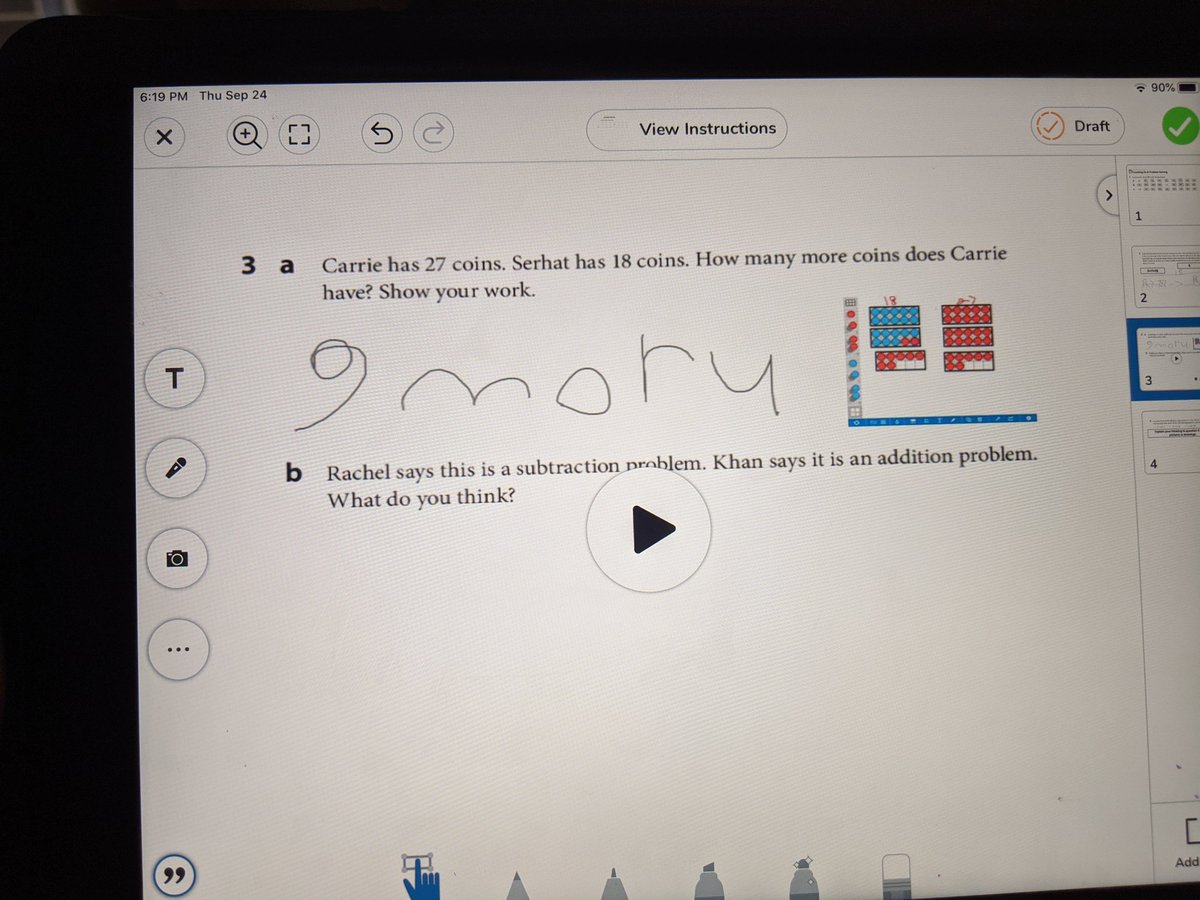MsMathLab's tweet photo. Documenting smiles and thumbs up while doing math! Downloaded Number Frames @MLCmath to help with finding differences. She usually uses fingers but she ran out. We just downloaded Number Line and she said "ooohh..." 😂🥳 #tigerslearn #remotelearning #d100math https://t.co/D6QYWOV7L6