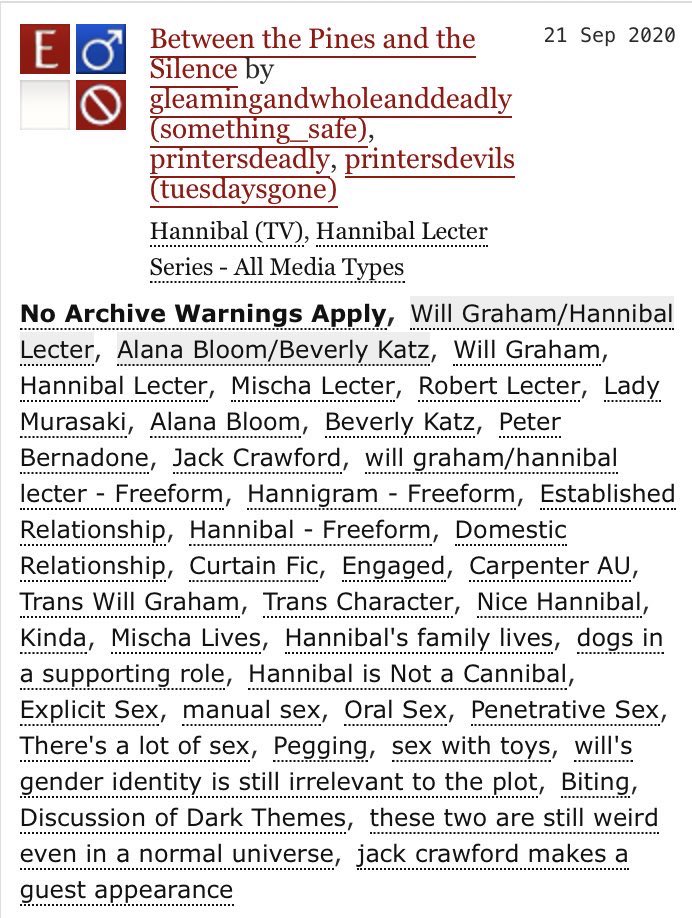 printersdeadly's tweet photo. 'Between the Pines and the Silence', Explicit
Chapter 2:
https://t.co/KQLHFRVwZf
This is the sequel to 'A Past of Plank and Nail' (https://t.co/u2IfH0t5OV)
#hannigram #hannibalxwill #transwillgraham #hannibalau #willxhannibal https://t.co/MIrBccy7GU