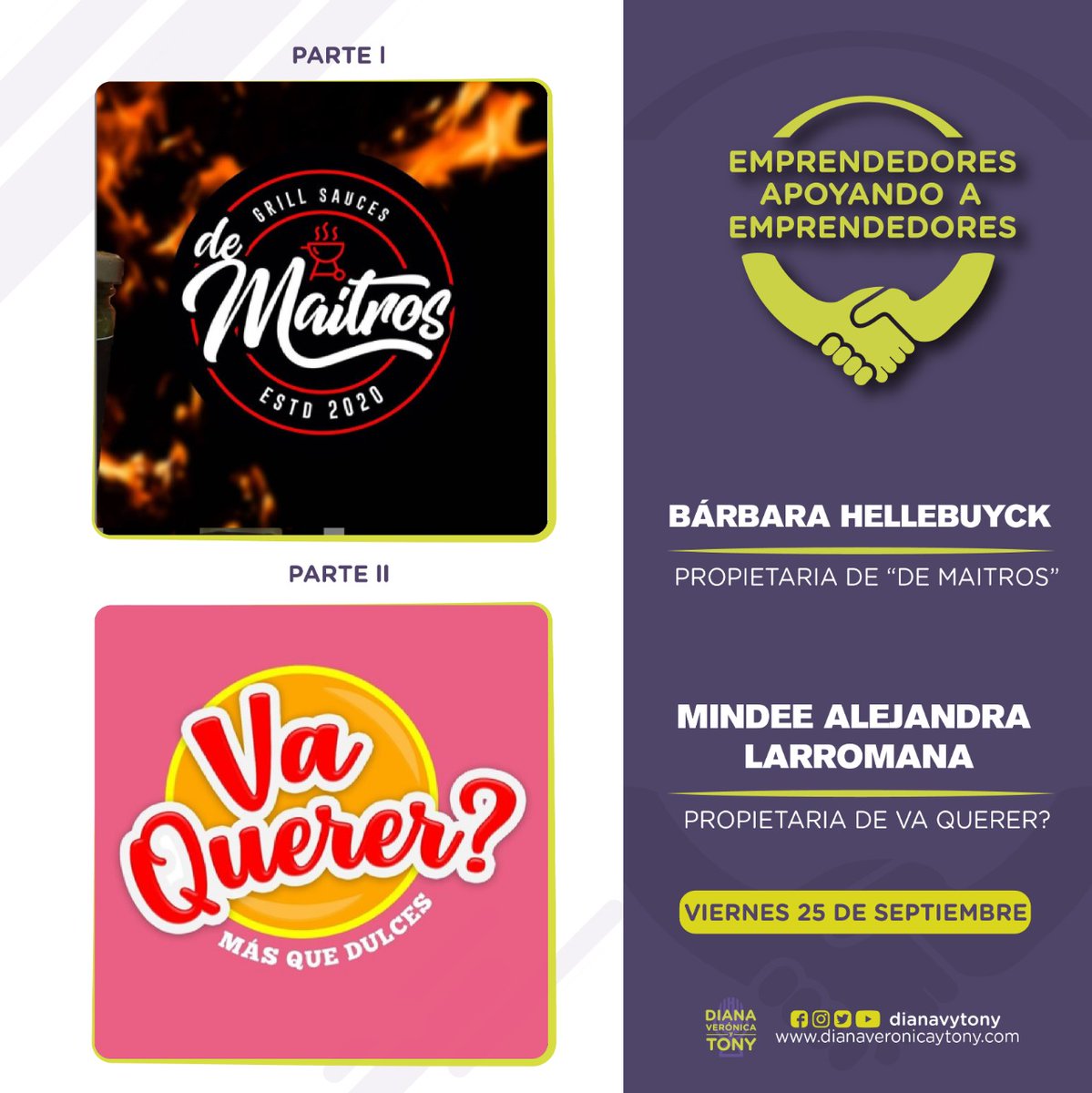 dianavytony's tweet image. 🎙️ #EmprendedoresApoyandoEmprendedores | Conoce dos emprendimientos interesantes este viernes 25 de septiembre a las 8:00 am, estaremos conversando con 
Bárbara Hellebuyck, propietaria de #DeMaitros y 
Mindee Alejandra Larromana, propietaria de #VaQuerer.

📻 105.3 FM @Punto105