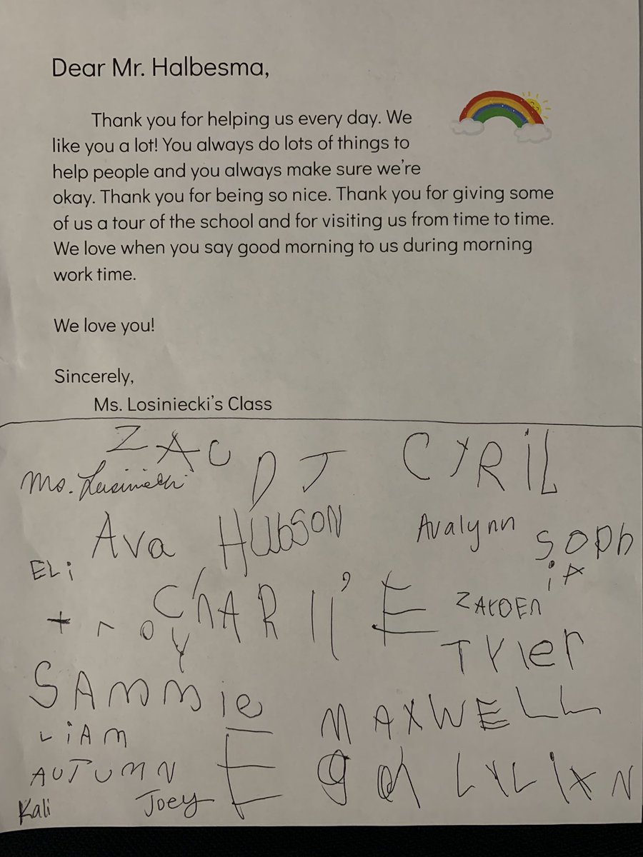 We wanted to be kind by saying thank you to Mr.H for all that he does for us! The 1st graders have a lot of love for you <a href="/mrhalbesma/">Drew Halbesma</a>! #kindness #wcsflight
