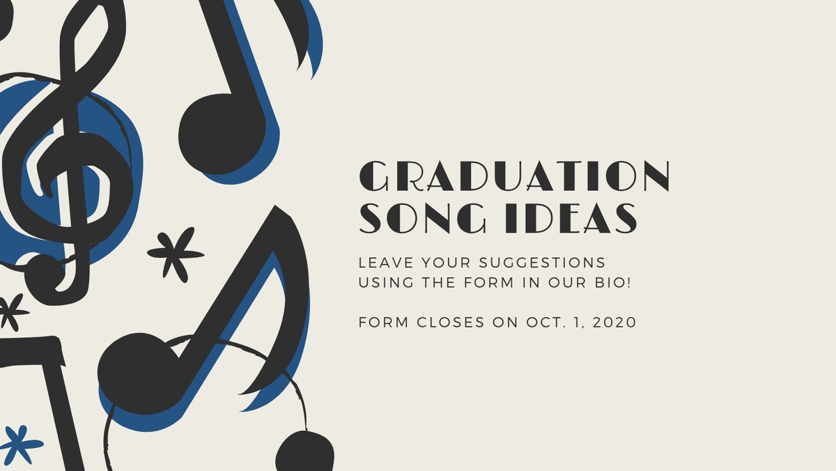 jchsbulldogs21's tweet photo. What our class song should be? After collecting your suggestions from this form, we will create another form for an official vote on the most suggested songs :D There is more info in the form about things you should keep in mind when choosing a song. Link in our bio <3 #2021 https://t.co/tkp6Mnn2Yi