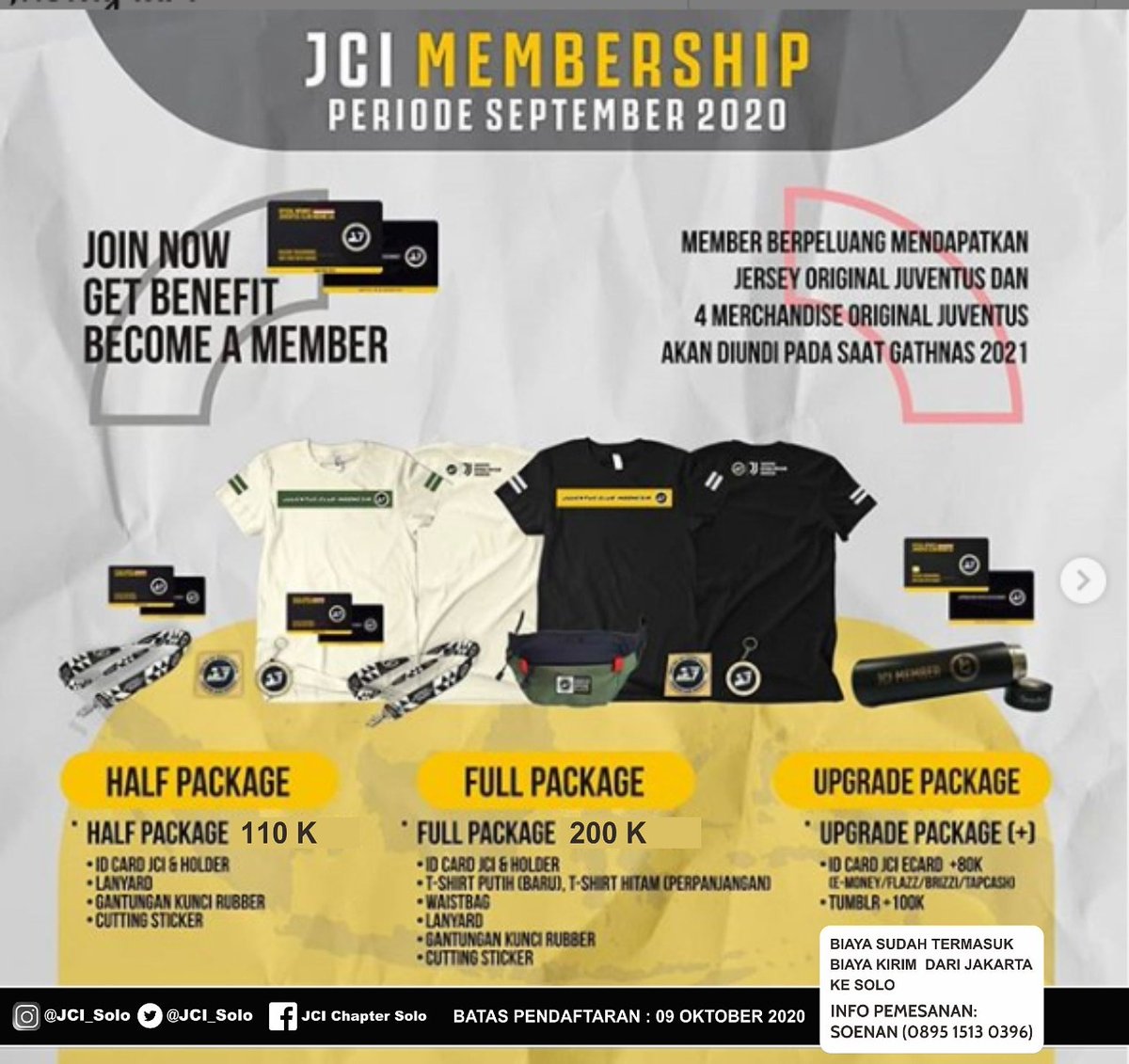 IG: JCI Chapter Solo (@jci_solo) on Twitter photo Pendaftaran membership <a href="/JCIndonesia/">Juventini Indonesia</a> periode September buka sampai 9 Oktober 2020.
More info : Jo Sunan / Wa: +62895-1513-0396 Pendaftaran membership <a href="/JCIndonesia/">Juventini Indonesia</a> periode September buka sampai 9 Oktober 2020.
More info : Jo Sunan / Wa: +62895-1513-0396