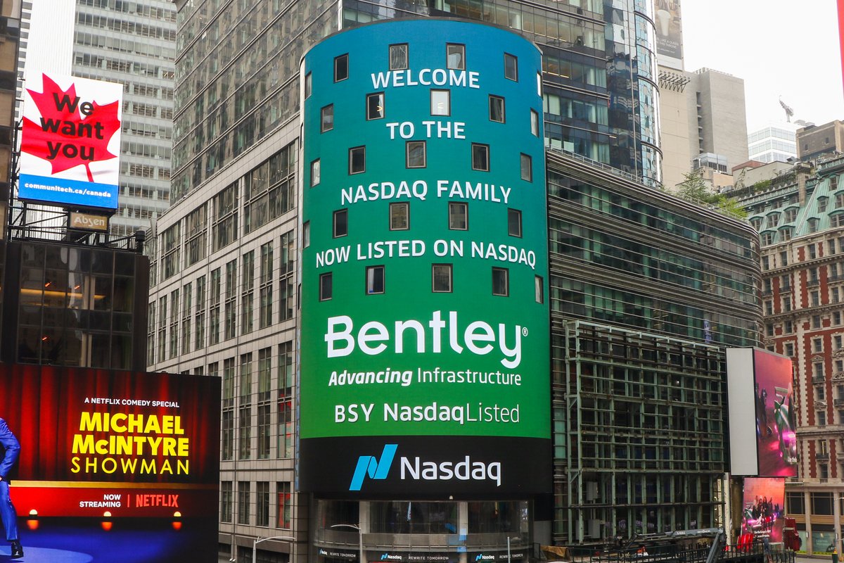 BentleySystems's tweet photo. What. A. Day. @Nasdaq #BSYIPO #NasdaqListed #AdvancingInfrastructure #BentleySystems https://t.co/a3EmtFOB2M