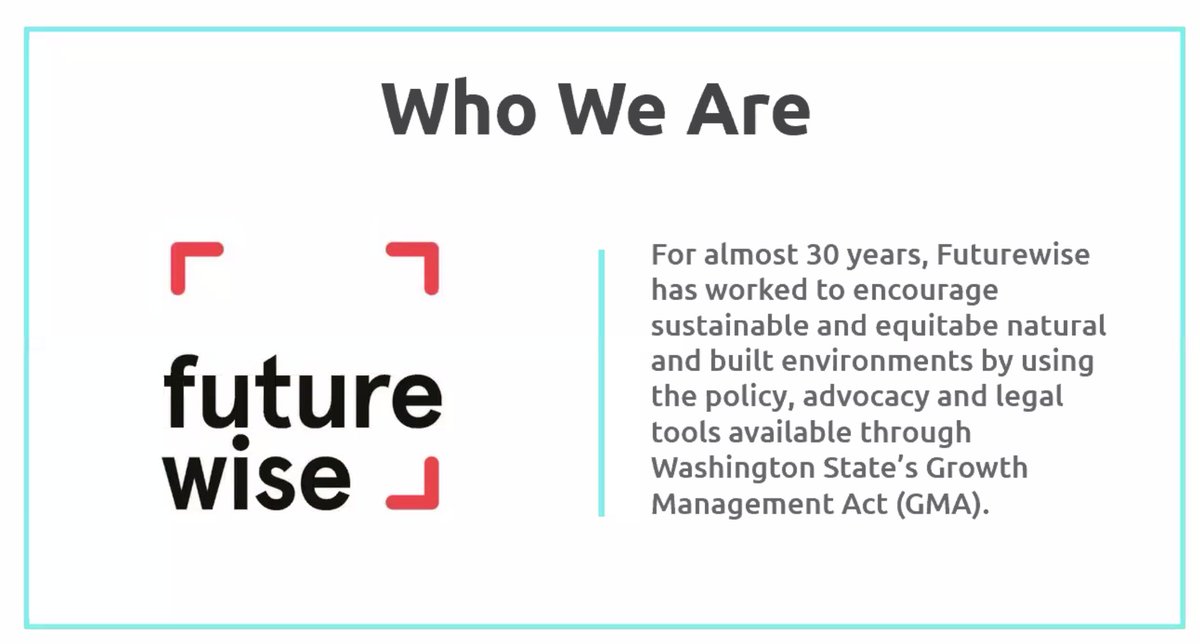 So if you don't know about  @FuturewiseWA, it has existed for 30 years and aims to be the steward of the GMA and ensure the way the state grows in line with our goal of environmental protection and in a sustainable way.