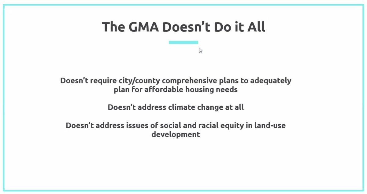 That said, there are some big things it doesn't do:- does not REQUIRE comprehensive plans to plan for affordable housing needs- does not address climate change at all- does not address social and racial equity in land use development