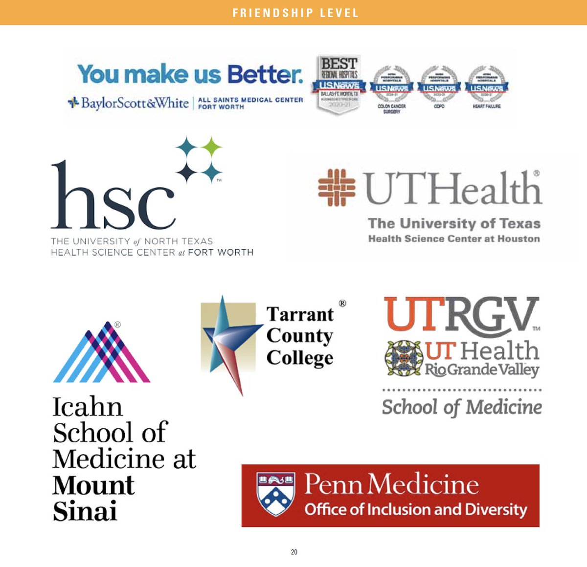 TCUBurnettMed's tweet photo. We appreciate our friends at @DFWHCouncil @bswhealth_DFW @IcahnMountSinai @UPenn_OID @UNTHSC @TCCollege @UTHealth @utrgv for supporting our #DisparitiesTalks discussion tonight! https://t.co/6yycH41Aqx