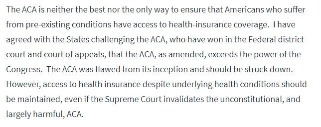 Section 1 is a lengthy -- and I do mean lengthy -- of all the glorious things that the Trump administration says it's done to improve people's health care. Does it mention the Supreme Court case? You bet it does: