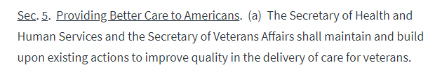Oh, and then we get to section 5, which is a transparently exploitative shout out to veterans. But maybe these are different veterans than the veterans whom Trump disparaged as losers? I don't know, hard to say.