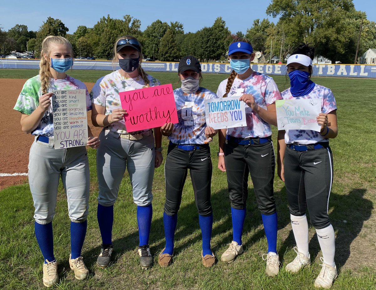 ICladybluesSB's tweet photo. Illinois College Softball stands with suicide prevention awareness. 

Help is always available with the 24-hour hotline: 1-800-273-TALK 

You are important. Your life is important. ❤️ https://t.co/qtpNOEbWcf